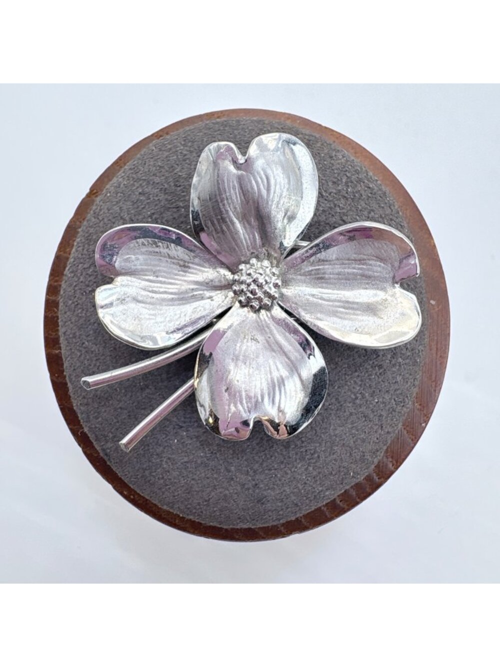 Four Leaf Clover Textured Brooch Sterling Silver 925 Size 1" Length